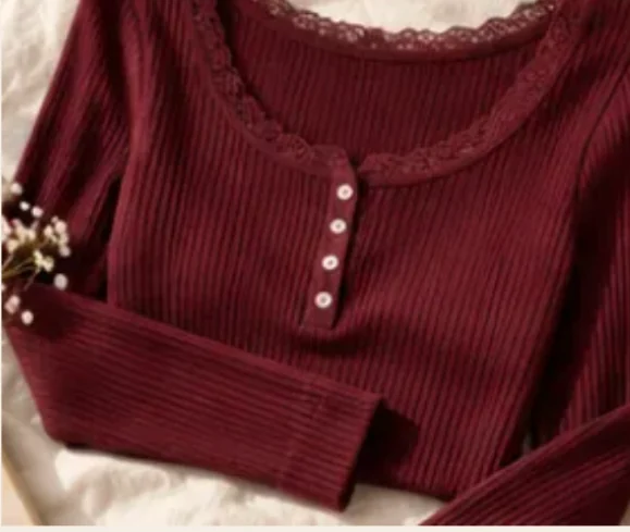 Burgundy ribbed henley top, illustrative example